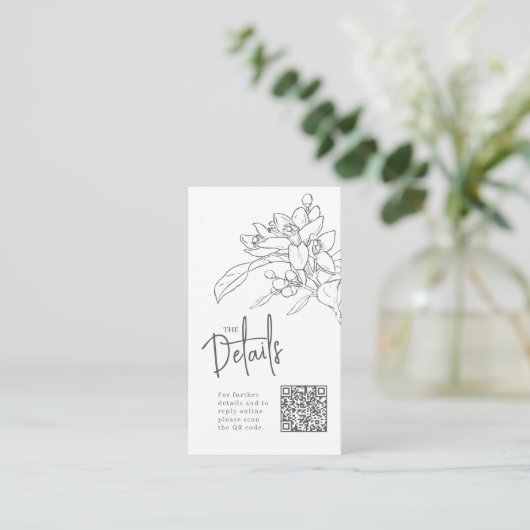 Carte D'accompagnement Mariage site oranger fleurs détails QR mariage (Debout devant)