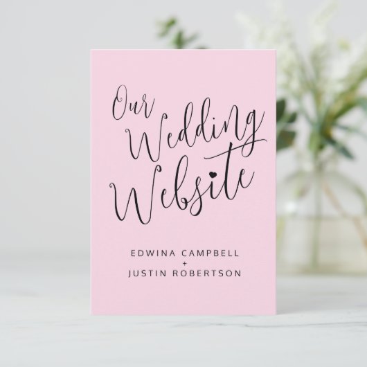 Carte D'accompagnement Mariage site web coeur rose noir code QR (Debout devant)