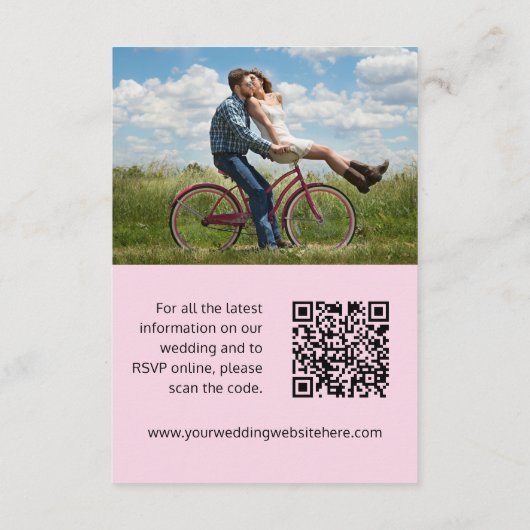 Carte D'accompagnement Mariage site web coeur rose noir code QR (Dos)