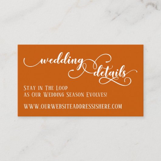 Carte D'accompagnement Mariage Site Web Détails Script Burnt Orange (Devant)