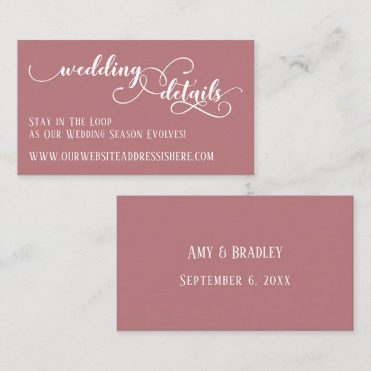 Carte D'accompagnement Mariage Site Web Détails Script Dark Dusty Rose (Devant / Derrière)