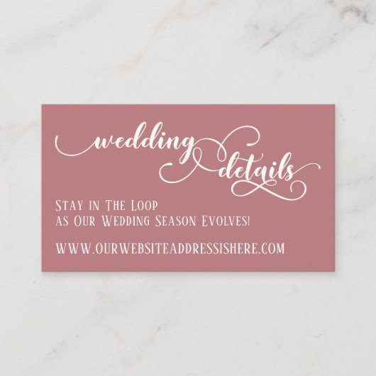 Carte D'accompagnement Mariage Site Web Détails Script Dark Dusty Rose (Devant)