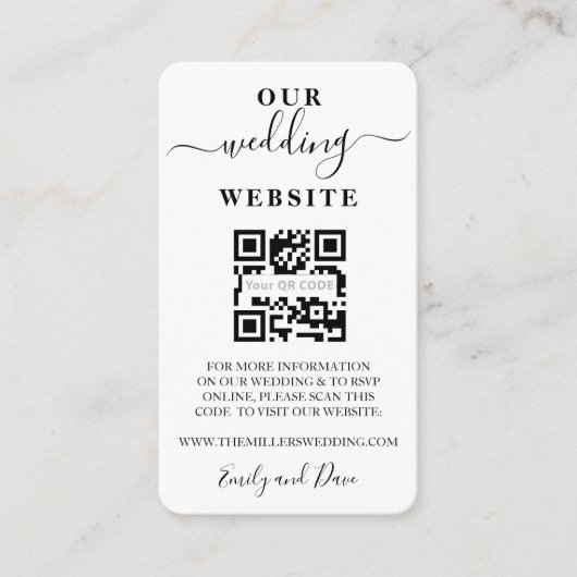 Carte D'accompagnement Mariage Site Web script vertical photo QR CODE (Devant)