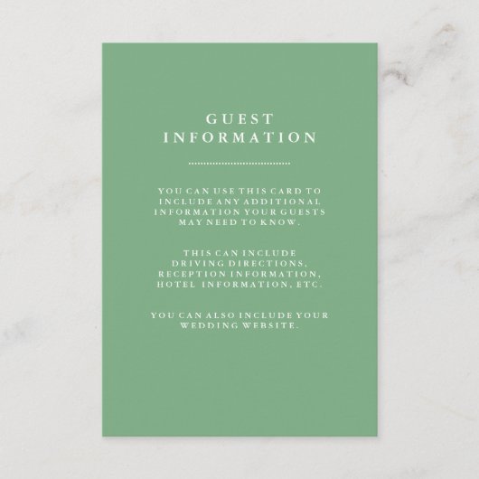 Carte D'accompagnement Mariage Soft Green élégant Informations sur la cli (Devant)