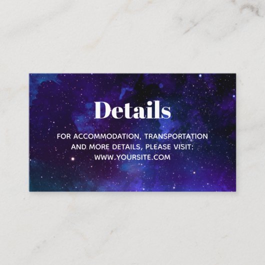 Carte D'accompagnement Mariage spatial. Les étoiles de nuit. Détails nava (Devant)