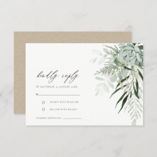 Carte D'accompagnement Mariage Succulent de la fougère verte Dusky RSVP