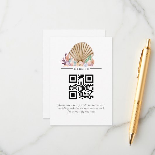 Carte D'accompagnement Mariage sur la plage de corail et de coquillages (Devant/Arrière en situation)