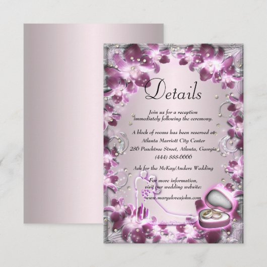 Carte D'accompagnement Mariage tendance violet chic Floral Détails (Devant / Derrière)