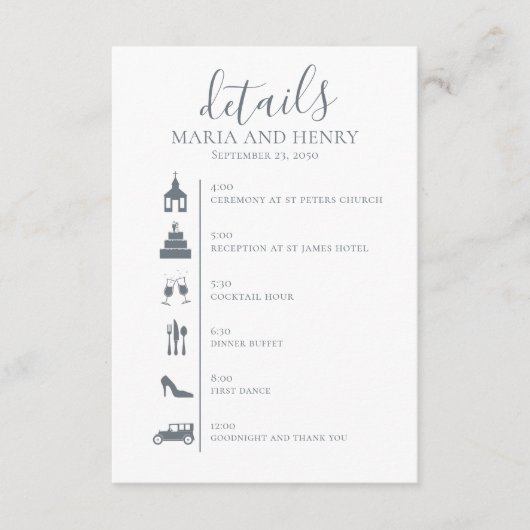 Carte D'accompagnement Mariage Timeline Blue Détails QR Code Site Web (Devant)