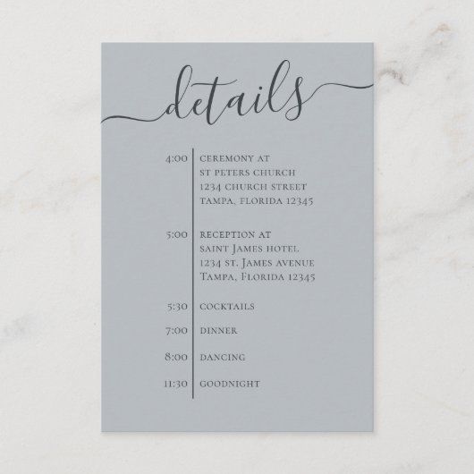 Carte D'accompagnement Mariage Timeline Blue Détails QR Code Site Web (Devant)