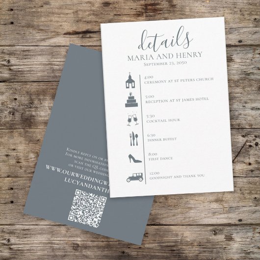 Carte D'accompagnement Mariage Timeline Blue Détails QR Code Site Web
