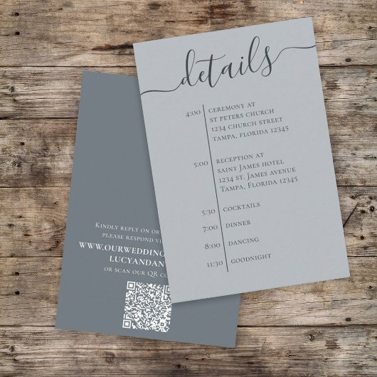Carte D'accompagnement Mariage Timeline Blue Détails QR Code Site Web