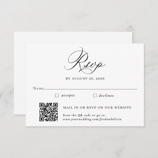 Carte D'accompagnement Mariage traditionnel élégant et code QR RSVP (Devant / Derrière)