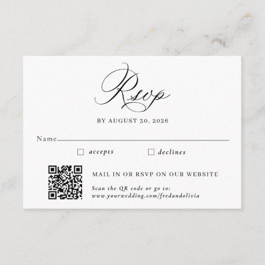 Carte D'accompagnement Mariage traditionnel élégant et code QR RSVP (Devant)