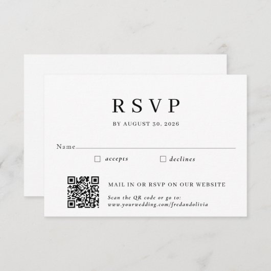 Carte D'accompagnement Mariage traditionnel par courrier et code QR RSVP (Devant / Derrière)
