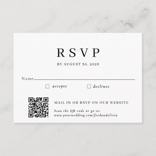 Carte D'accompagnement Mariage traditionnel par courrier et code QR RSVP (Devant)