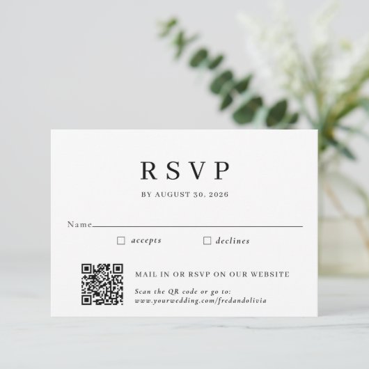 Carte D'accompagnement Mariage traditionnel par courrier et code QR RSVP (Debout devant)