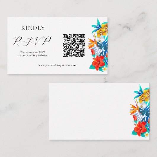 Carte D'accompagnement Mariage tropical QR RSVP (Devant / Derrière)
