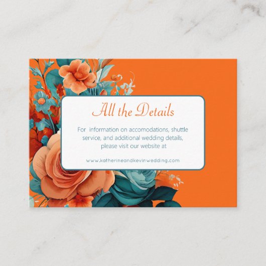 Carte D'accompagnement Mariage turquoise et orange (Devant)