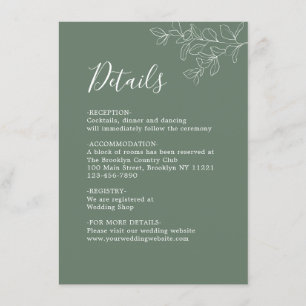 Carte D'accompagnement Mariage végétal minimaliste vert Sage