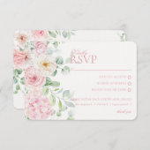 Carte D'accompagnement Mariage végétal rose Hydrangea Botanique RSVP (Devant / Derrière)