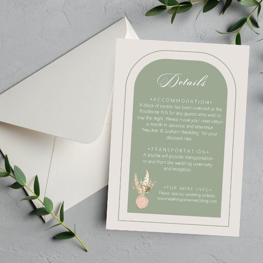 Carte D'accompagnement Mariage vert Arch Sage moderne