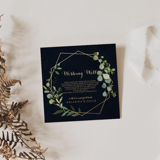 Carte D'accompagnement Mariage vert bleu or géométrique Wishing well