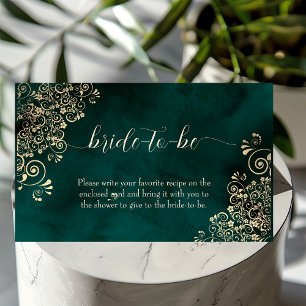 Carte D'accompagnement Mariage Vert Émeraude Tourbillons Dorés