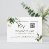 Carte D'accompagnement Mariage vert Feuille tropical RSVP avec code QR (Debout devant)
