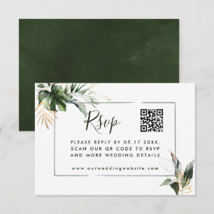 Carte D'accompagnement Mariage vert Feuille tropical RSVP avec code QR