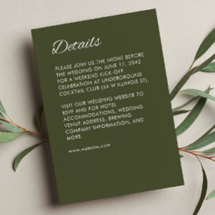 Carte D'accompagnement Mariage vert minimaliste de l'armée de script