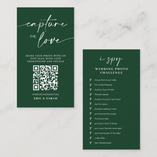 Carte D'accompagnement Mariage vert moderne Capter l'amour Qr Code (Devant / Derrière)