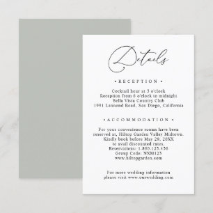 Carte D'accompagnement Mariage vert noir et blanc
