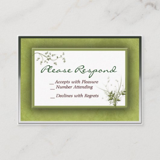 Carte D'accompagnement Mariage vert simple Floral RSVP - Customisé (Devant)