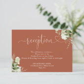 Carte D'accompagnement Mariage Vert Terracotta Coeur Script Réception (Debout devant)