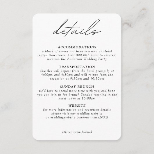 Carte D'accompagnement Mariage vertical moderne et simple (Devant)