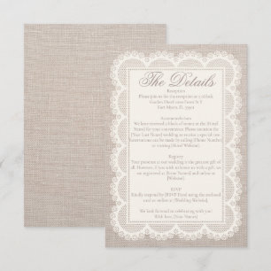 Carte D'accompagnement Mariage victorien vintage en dentelle d'ivoire et
