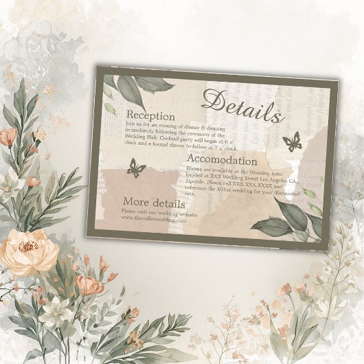 Carte D'accompagnement mariage vintage boho chic verdure