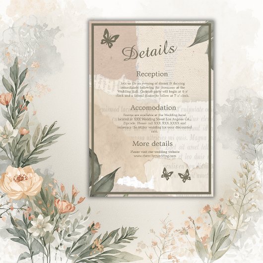 Carte D'accompagnement mariage vintage boho chic verdure