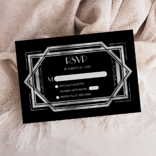 Carte D'accompagnement Mariage vintage en argent noir des années 1920 RSV