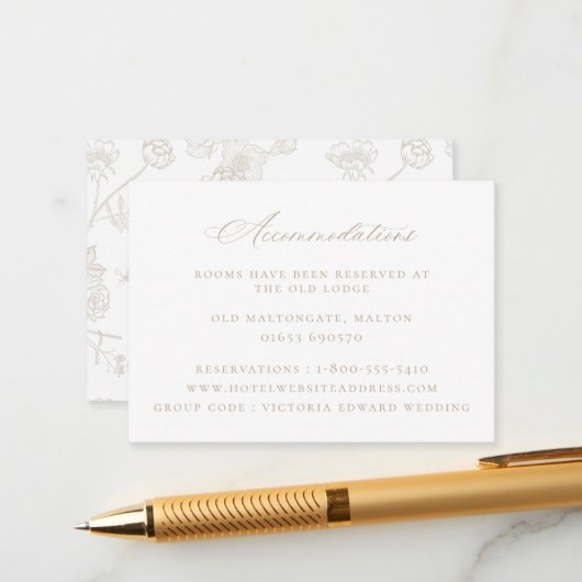 Carte D'accompagnement Mariage vintage Floral Beige (Devant/Arrière en situation)
