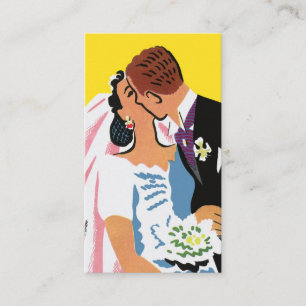 Carte D'accompagnement Mariage Vintage, Mariés Rétro s'Embrassant