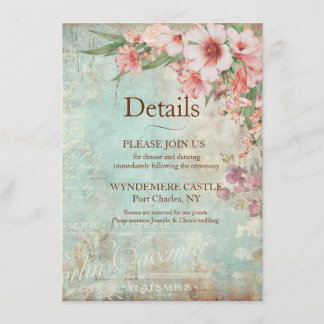 Carte D'accompagnement Mariage Vintage Rose et Vert avec Code QR