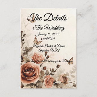 Carte D'accompagnement Mariage Vintage Roses & Papillons