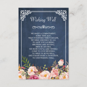 Carte D'accompagnement Mariage Wishing well Blue Chalkboard rose Floral