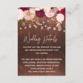 Carte D'accompagnement Mariage Wood Mason Jar Burgundy Détails Réception (Devant)