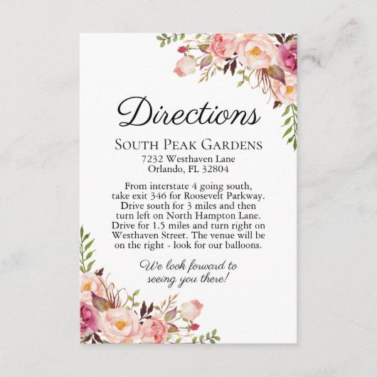 Carte D'accompagnement Mariages floraux rose rustique Insertions (Devant)