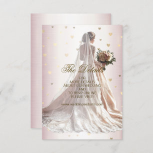 Carte D'accompagnement Mariée d'hiver rose Golden Shiny Hearts