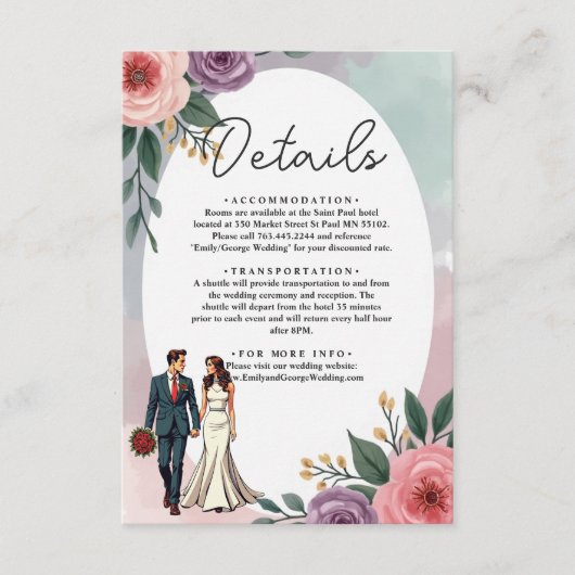 Carte D'accompagnement Mariée romantique et Mariage d'aquarelle de chambr (Devant)