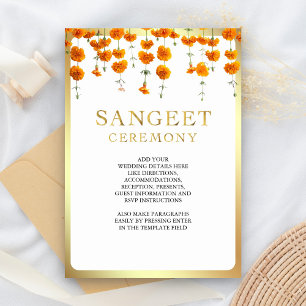 Carte D'accompagnement Marigold Floral Sud Indien Mariage Sangeet